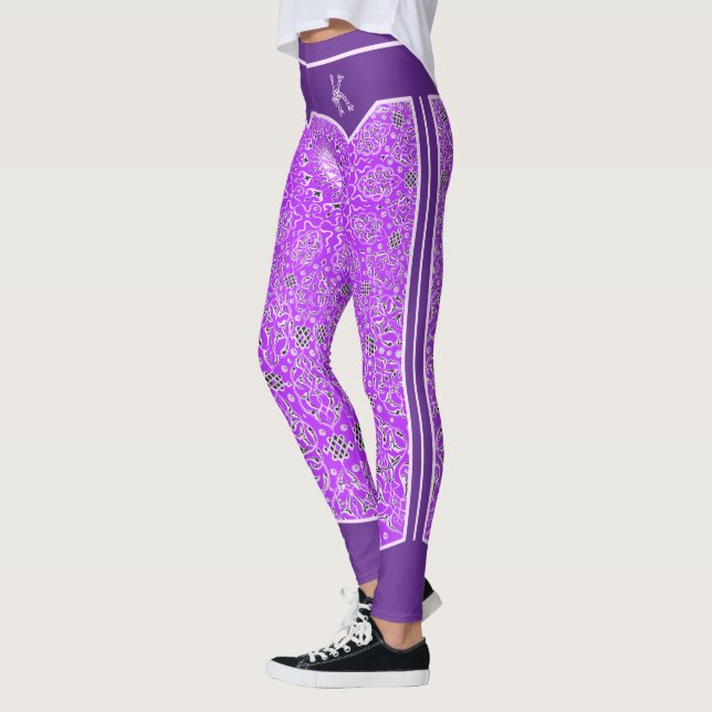 Monogramm Lila Orientalischer Arabesques Leggings (Links)