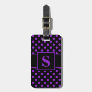 Monogramm lila Punkte auf Schwarz Gepäckanhänger