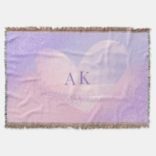Monogramm Lila rosa Gradient Herz Decke