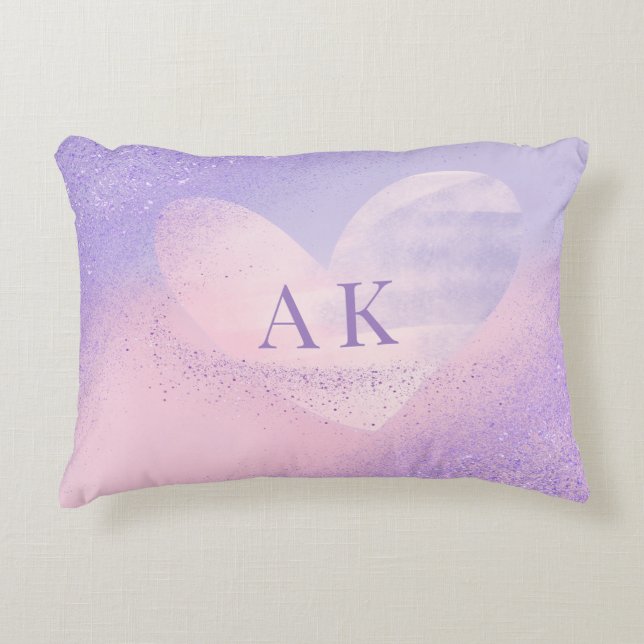 Monogramm Lila rosa Gradient Herz Dekokissen (Vorderseite)