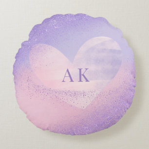 Monogramm Lila rosa Gradient Herz Rundes Kissen