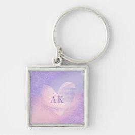 Monogramm Lila rosa Gradient Herz Schlüsselanhänger