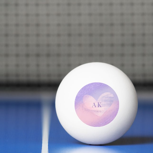 Monogramm Lila rosa Gradient Herz Tischtennisball (Netto)