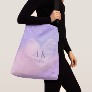 Monogramm Lila rosa Gradient Herz Tragetaschen Mit Langen Trägern