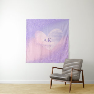 Monogramm Lila rosa Gradient Herz Wandteppich
