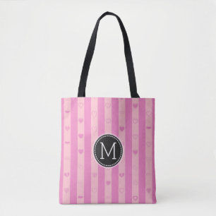 Monogramm Lila Rosa Streifen Modernes Herz Muster