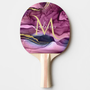 Monogramm Lila Rosa und Gold Achat Geode Tischtennis Schläger