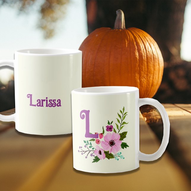 Monogramm Lila, rosafarbener Individuelle Name Kaffeetasse (Von Creator hochgeladen)