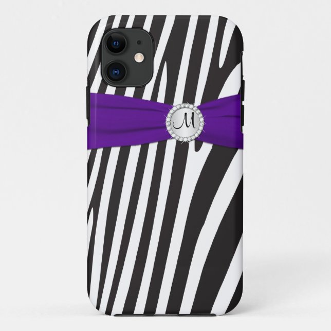 Monogramm Lila Schwarz-weiß Zebra Striping iPhone  Case-Mate iPhone Hülle (Rückseite)