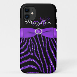 Monogramm lila, schwarzer GlitzerZebra iPhone 5 Case-Mate iPhone Hülle