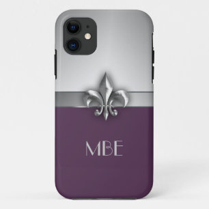 Monogramm-lila silberne Imitat-MetallLilie Case-Mate iPhone Hülle
