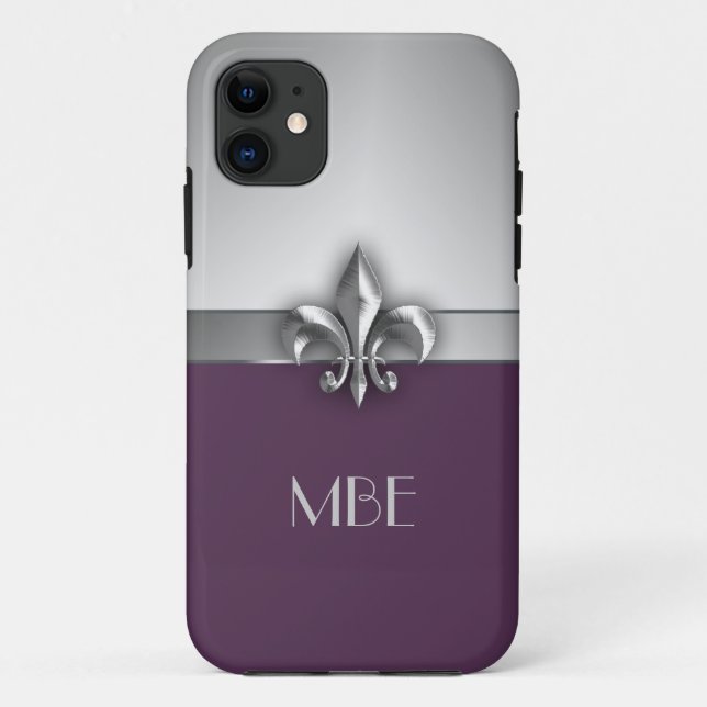 Monogramm-lila silberne Imitat-MetallLilie Case-Mate iPhone Hülle (Rückseite)