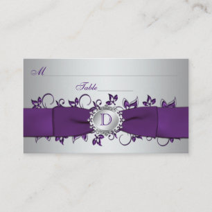 Monogramm Lila Silver Floral Platzkarte