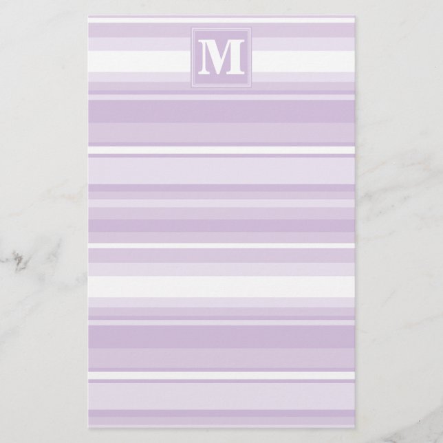 Monogramm lila Streifen Briefpapier (Vorderseite)