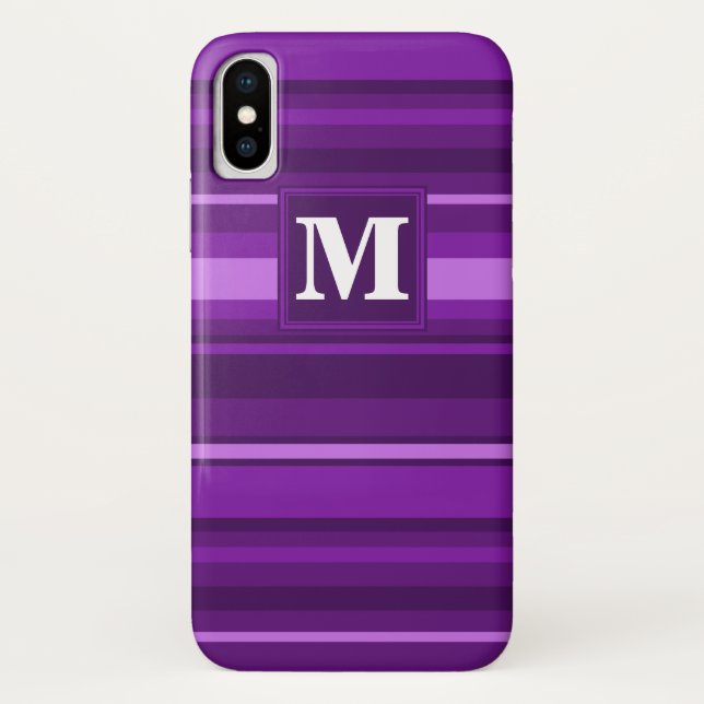 Monogramm lila Streifen Case-Mate iPhone Hülle (Rückseite)