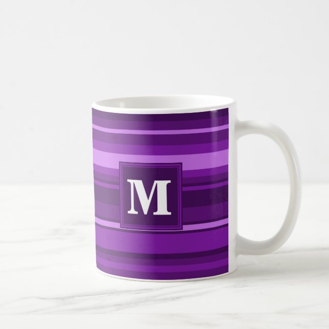 Monogramm lila Streifen Kaffeetasse (Rechts)