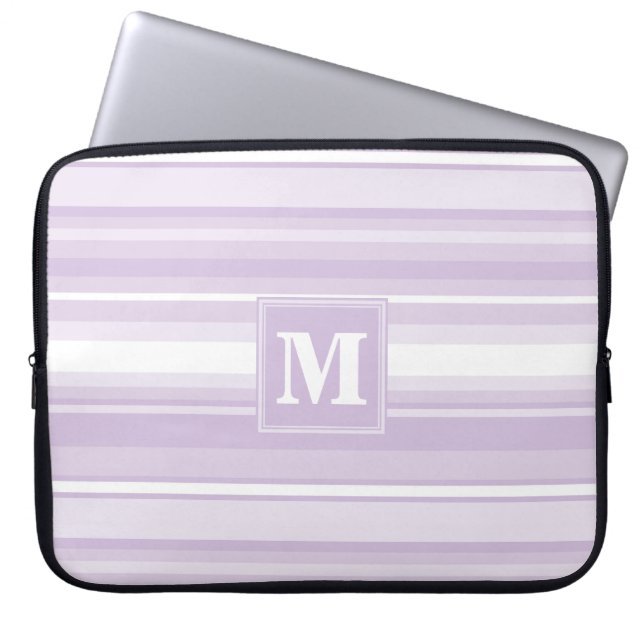 Monogramm lila Streifen Laptopschutzhülle (Vorderseite)