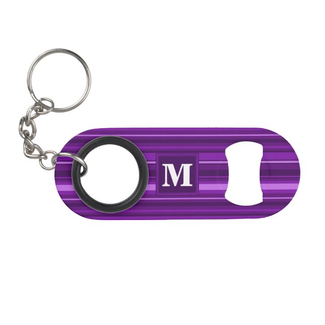 Monogramm lila Streifen Mini Flaschenöffner (Vorderseite (Horizontal))