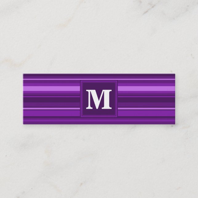 Monogramm lila Streifen Mini Visitenkarte (Vorderseite)