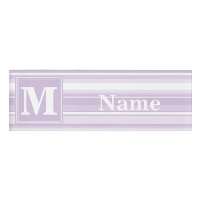 Monogramm lila Streifen Namenschild (Vorderseite)