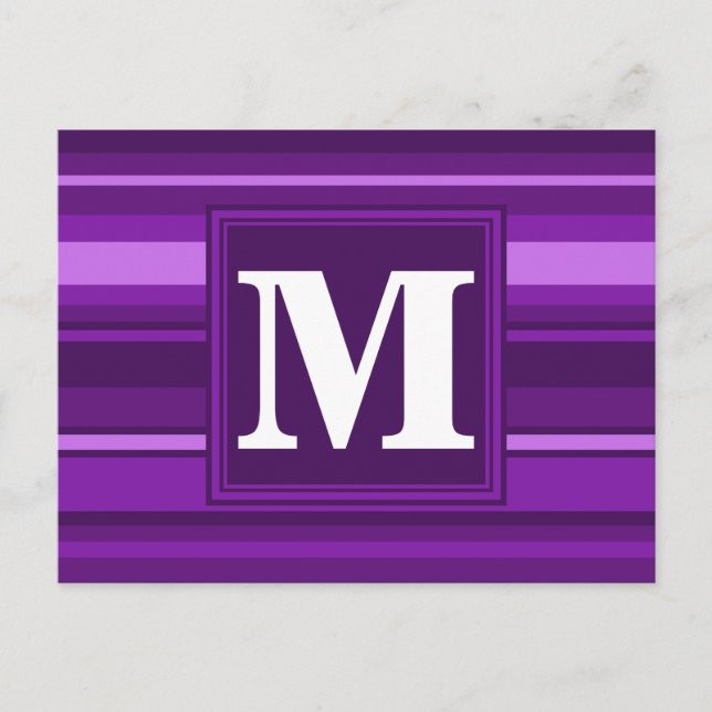 Monogramm lila Streifen Postkarte (Vorderseite)