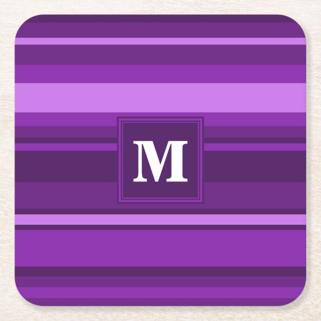 Monogramm lila Streifen Rechteckiger Pappuntersetzer (Vorderseite)