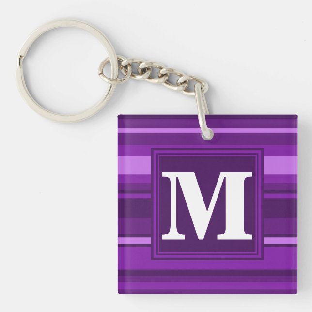 Monogramm lila Streifen Schlüsselanhänger (Vorderseite)