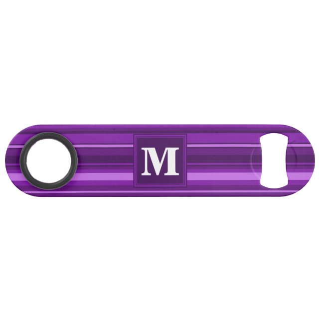 Monogramm lila Streifen Speed Flaschenöffner (Vorderseite (Horizontal))