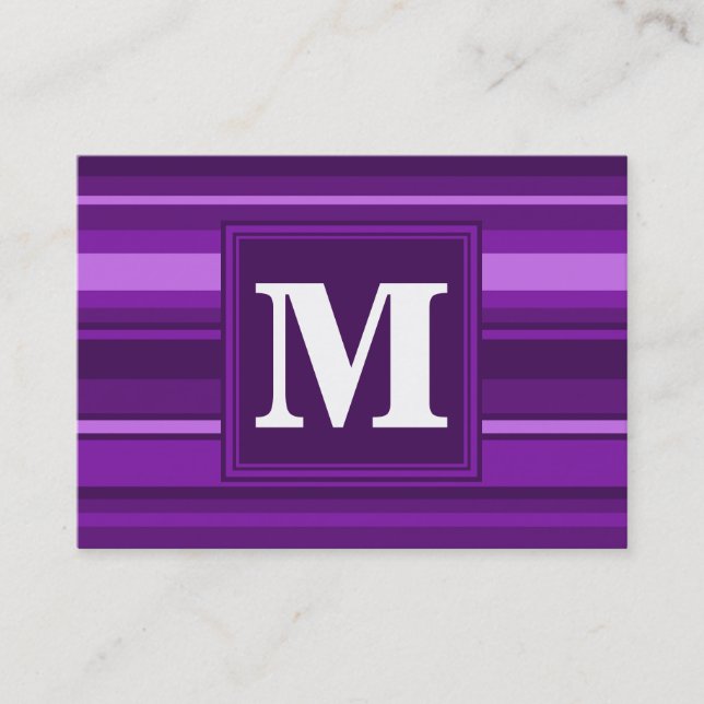 Monogramm lila Streifen Visitenkarte (Vorderseite)