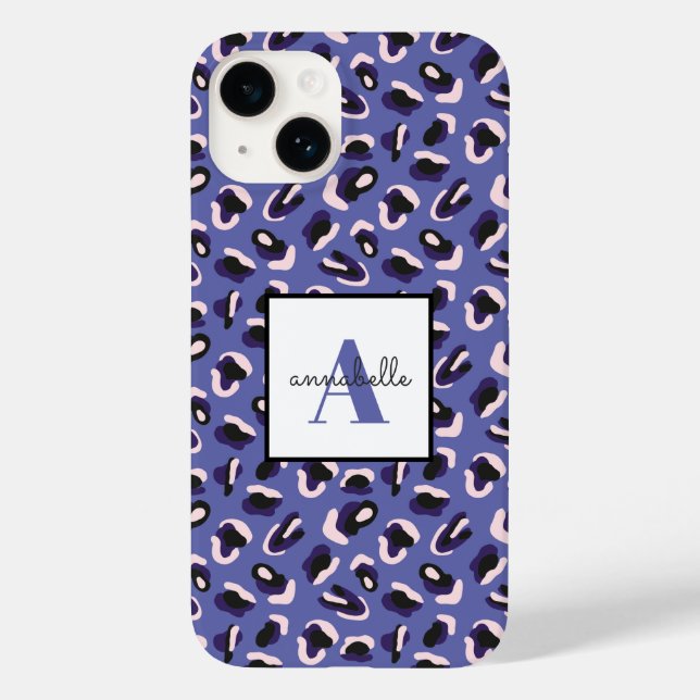 Monogramm Lila Tierleopard Personalisiert Case-Mate iPhone Hülle (Rückseite)