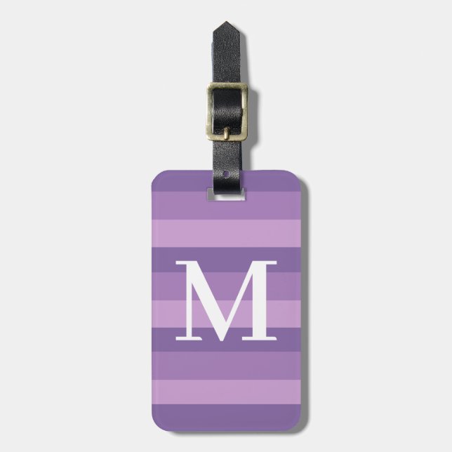 Monogramm Lila Tritone Streifen Gepäckanhänger (Vorderseite vertikal)
