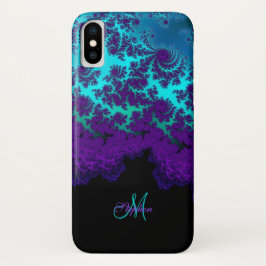 Monogramm-lila Türkis-Fraktal iPhone X Kasten iPhone X Hülle