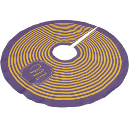 Monogramm Lila und gelb Streifen Polyester Weihnachtsbaumdecke