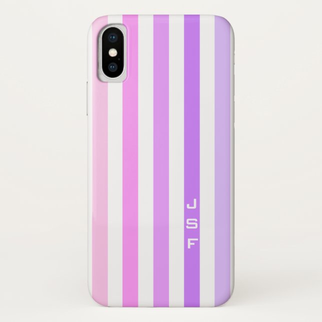 Monogramm lila und rosa vertikale Streifen Case-Mate iPhone Hülle (Rückseite)