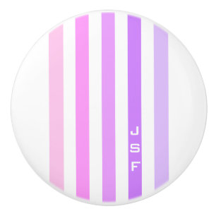 Monogramm lila und rosa vertikale Streifen Keramikknauf