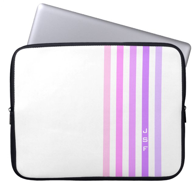Monogramm lila und rosa vertikale Streifen Laptopschutzhülle (Vorderseite)