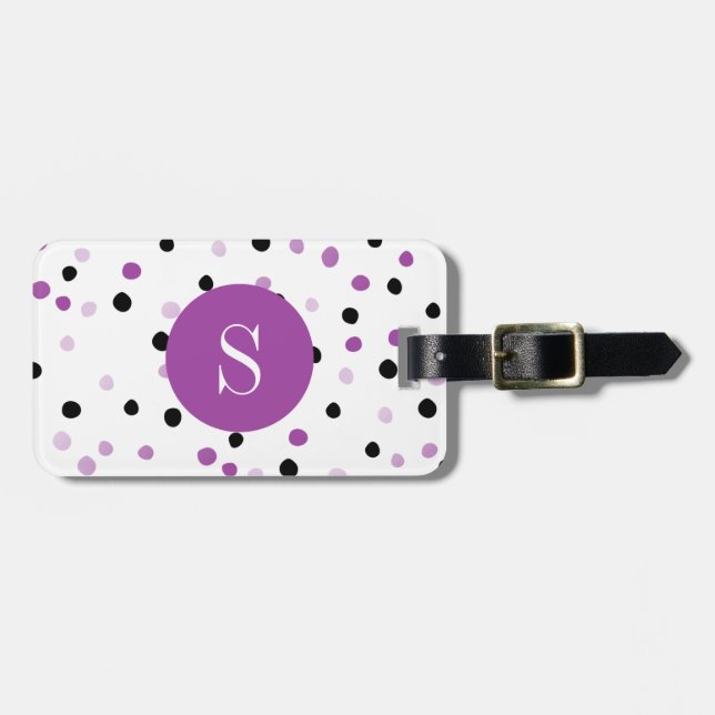 Monogramm-lila und schwarze Punkte Gepäckanhänger (Vorderseite horizontal)
