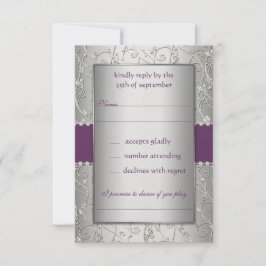 Monogramm Lila und Silberwirbel RSVP Karte