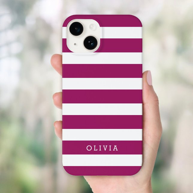 Monogramm Lila und weiße Streifen Case-Mate iPhone Hülle (Von Creator hochgeladen)