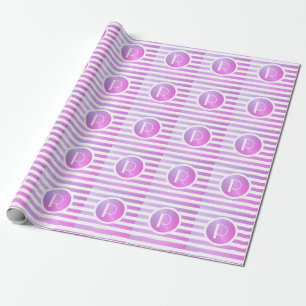 Monogramm lila und weiße Streifen Geschenkpapier