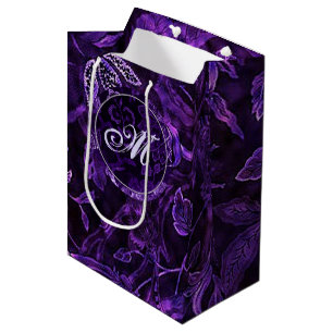 Monogramm Lila Vintages florales GIft Bag Mittlere Geschenktüte