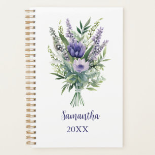 Monogramm lila violette Blumen Eukalyptus jährlich Planer