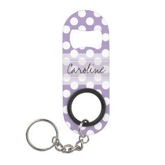 Monogramm lila weiß trendige lustige Tupfenmuster Mini Flaschenöffner