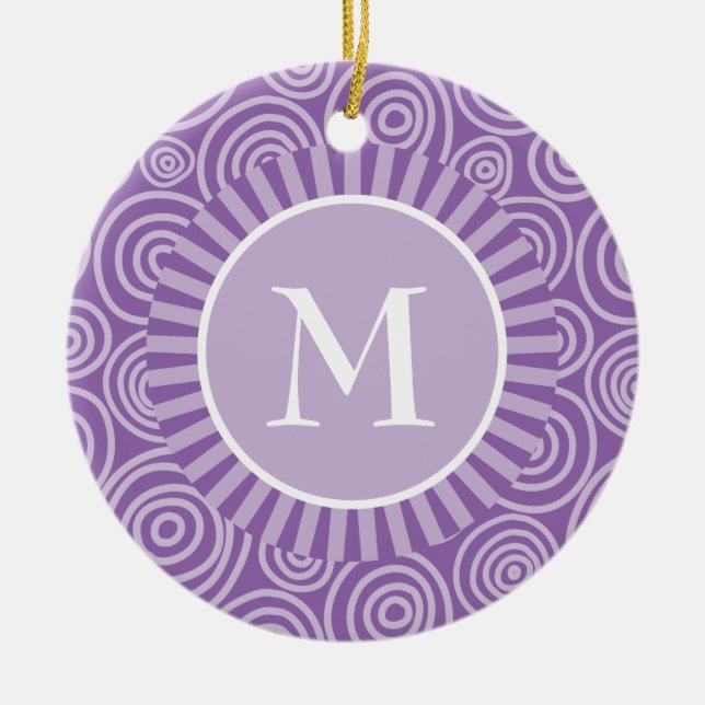 Monogramm Lila weiße Spiralen - Personalisiert Keramik Ornament (Vorne)