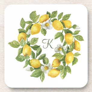 Monogramm-Limonen-Kranz Grün Gelb Getränkeuntersetzer