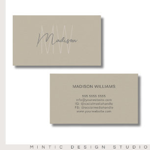 Monogramm-Logo Beige Modern Minimalistisch Visitenkarte