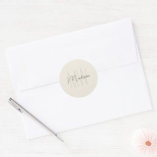 Monogramm-Logo Creme Modern Minimalistisch Runder Aufkleber