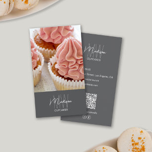 Monogramm-Logo für Bäckerei Cupcake Foto QR Grau Visitenkarte