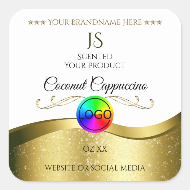 Monogramm-Logo für das hellweiße Wavy-Gold-Logo Quadratischer Aufkleber (Vorderseite)