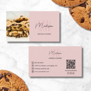 Monogramm-Logo-Kekse Bäckerei QR Pink Visitenkarte